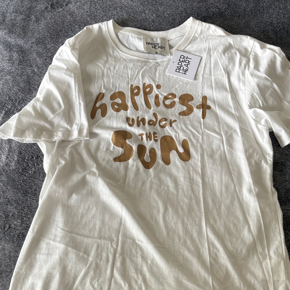 Zara White Tee with Gold Graphic